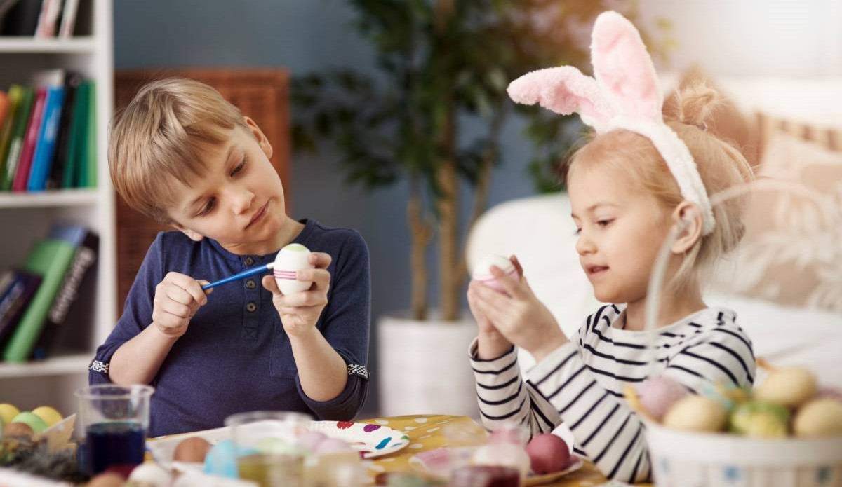 Children making Easter-themed crafts